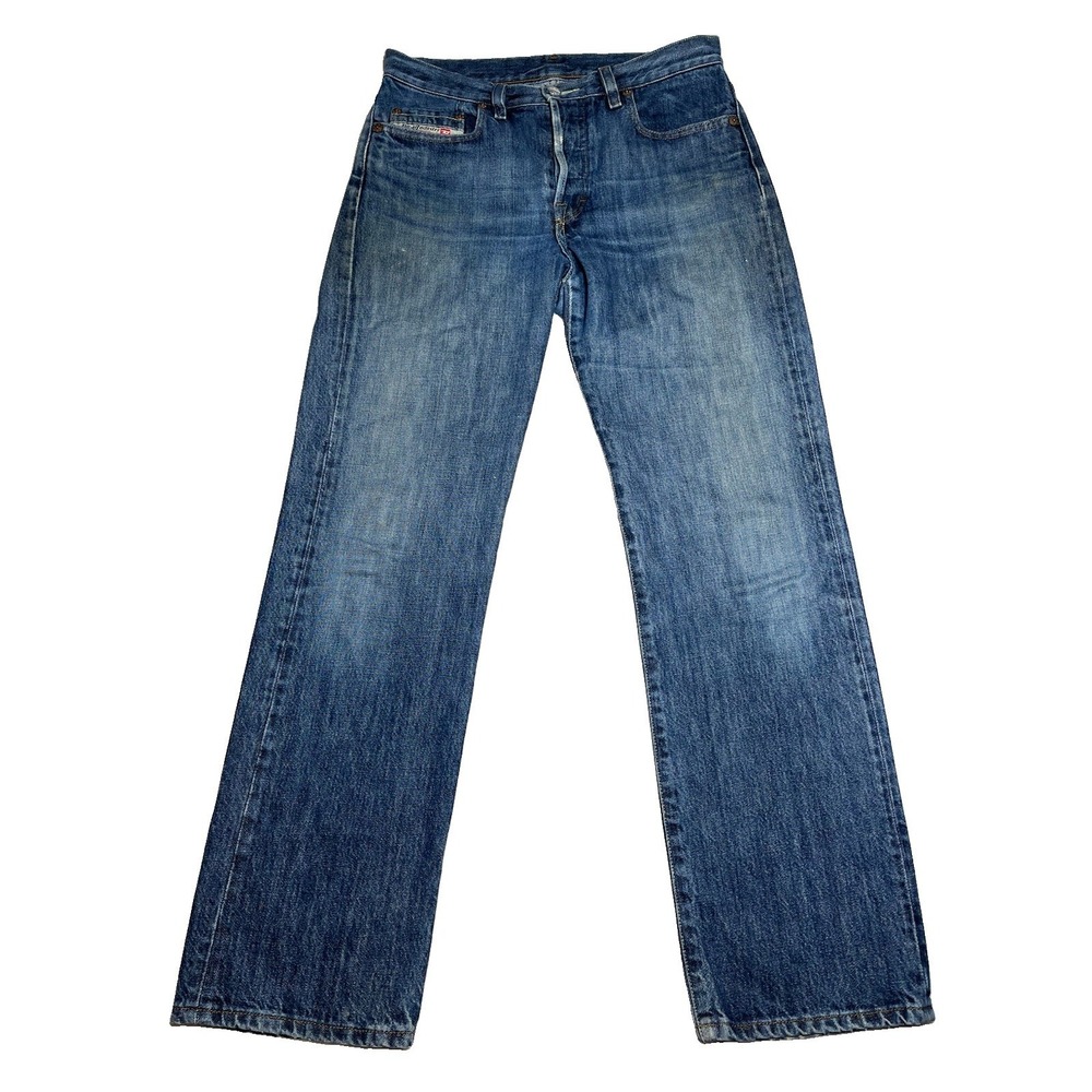 Diesel Jeans Mens 30x30 Navy Blue Straight Leg Button Fly CA 25594 Italy Fade